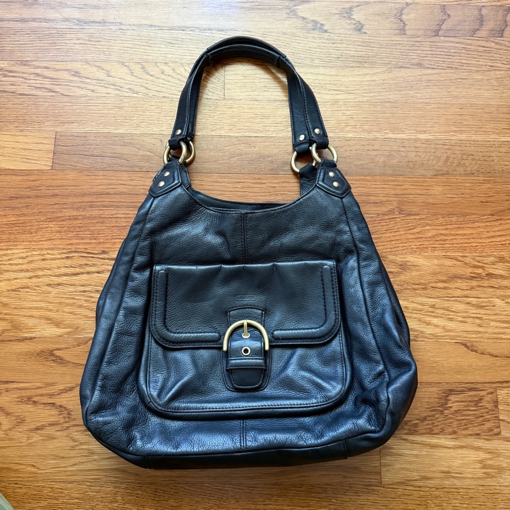 Coach black leather satchel with gold hardware purse - Picture 2 of 14